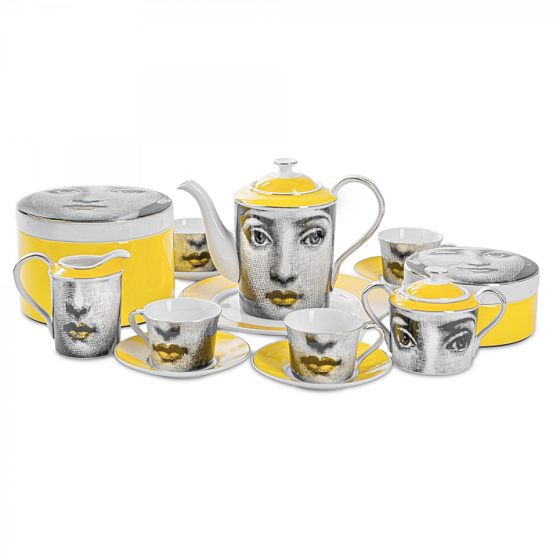 Чайный сервиз Fornasetti Белый Желтый Серый Чайный сервиз Fornasetti Белый Желтый Серый в Грозном | Loft Concept