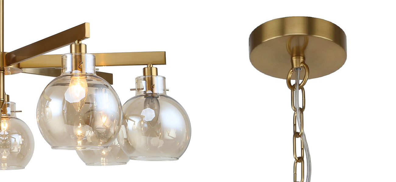 Люстра с плафонами коньячного цвета Carmella Globe Brass Люстра с плафонами коньячного цвета Carmella Globe Brass - Loft-Concept в Грозном