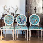 Стул из массива бука бирюзовый с изображением птиц и цветов Turquoise Beige Chinoiserie Peach Garden Chair варинант исполнения - 7 | Loft Concept в Грозном
