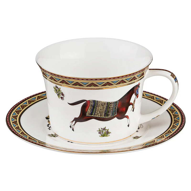 Чайная пара из фарфора с изображением лошади 250 мл Porcelain Horse Set  Белый Мульти в Грозном | Loft Concept 