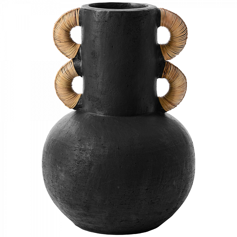 Ваза Round Vase Ceramic & Rattan Черный Ваза Round Vase Ceramic & Rattan Черный в Грозном | Loft Concept