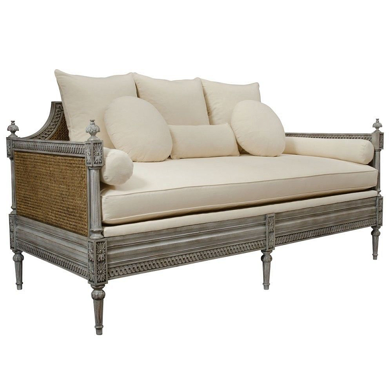 Диван French Cane Sofa Daybed ivory ( слоновая кость ) Дерево Темно-Серый Диван French Cane Sofa Daybed ivory ( слоновая кость ) Дерево Темно-Серый в Грозном | Loft Concept