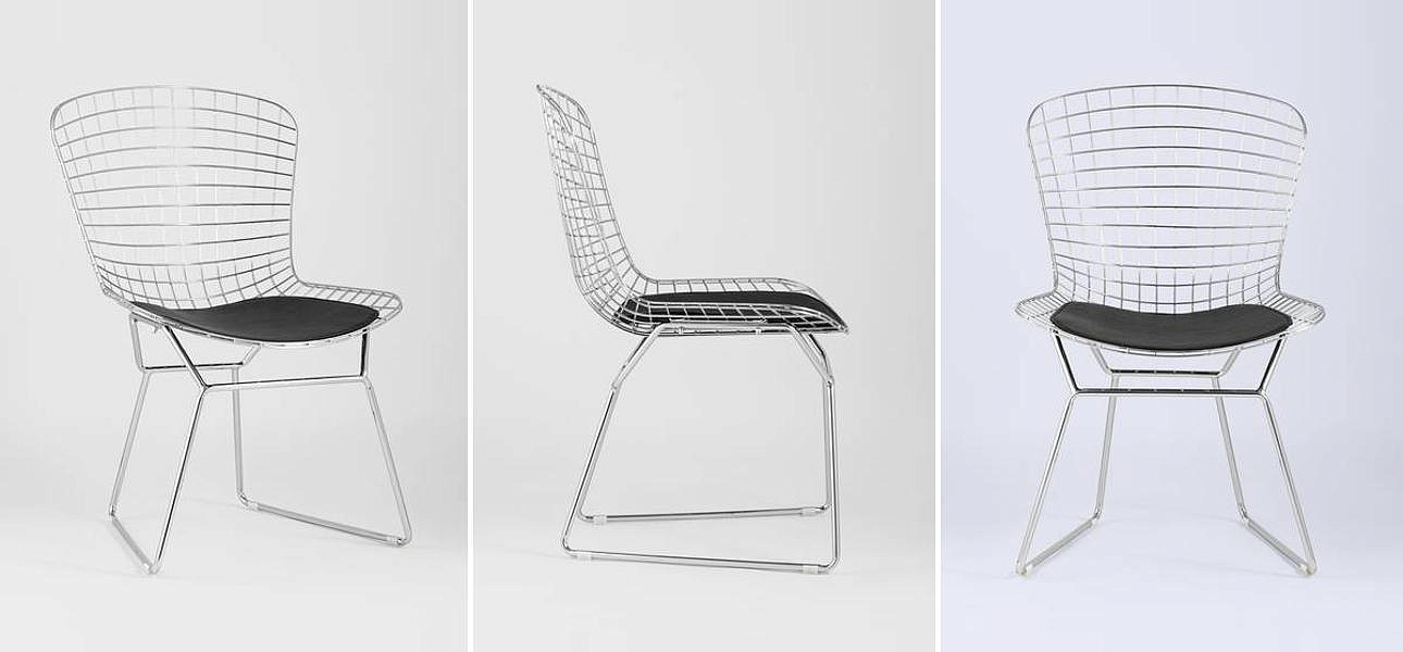 Стул Bertoia Chair Хромированный с Черной подушкой Стул Bertoia Chair Хромированный с Черной подушкой - Loft-Concept в Грозном