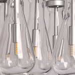 Люстра с 7-ю прозрачными плафонами из стекла в форме капли на круглом потолочном основании цвета хром Lucid Rain  варинант исполнения - 9 | Loft Concept в Грозном