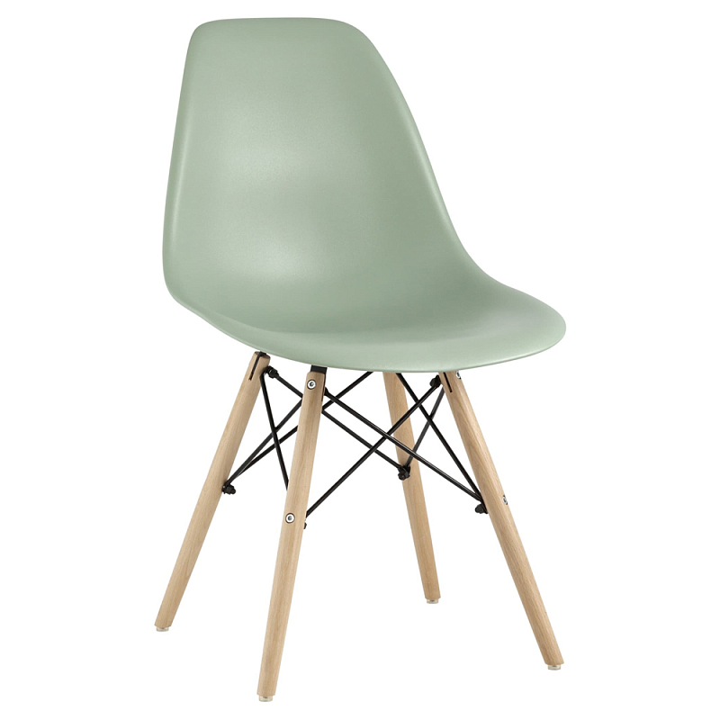 Пластиковый стул на ножках из массива бука Eames Mint Серо-зеленый Бежевый в Грозном | Loft Concept 