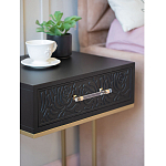 Приставной столик с резным узором на выдвижном ящике Black Table Carved Pattern варинант исполнения - 6 | Loft Concept в Грозном