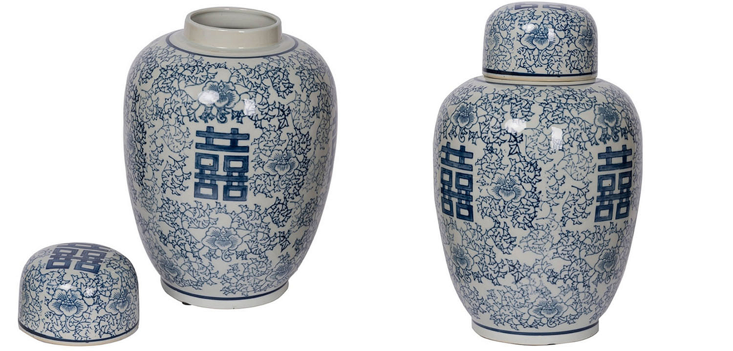 Китайская ваза c крышкой Blue & White Ornament Vase Китайская ваза c крышкой Blue & White Ornament Vase - Loft-Concept в Грозном