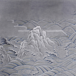 Обои ручная роспись Matsushima Waves Hokusai on Gun Metal dyed silk варинант исполнения - 1 | Loft Concept в Грозном