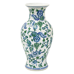 Ваза с зелено-голубым цветочным узором на белом фоне 47 см Blue & White Ornament варинант исполнения - 1 | Loft Concept в Грозном