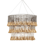 Люстра трехъярусная с декором из круглых деревянных бусин с кисточками Gray Brown Wooden Beads Chandelier варинант исполнения - 2 | Loft Concept в Грозном