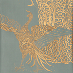 Обои ручная роспись в стиле Арт-деко Whistler Peacocks Golden colourway on Blue Grey dyed silk варинант исполнения - 2 | Loft Concept в Грозном