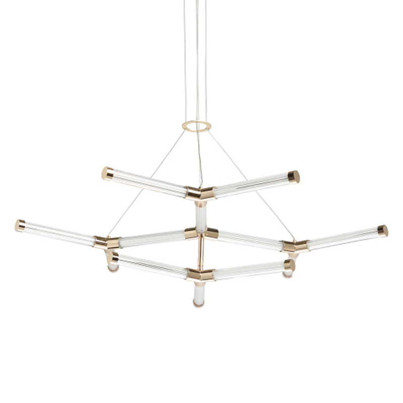 Люстра с геометрической конструкцией из вытянутых цилиндрических плафонов Hex Scaffold  Белый Золотой в Грозном | Loft Concept 