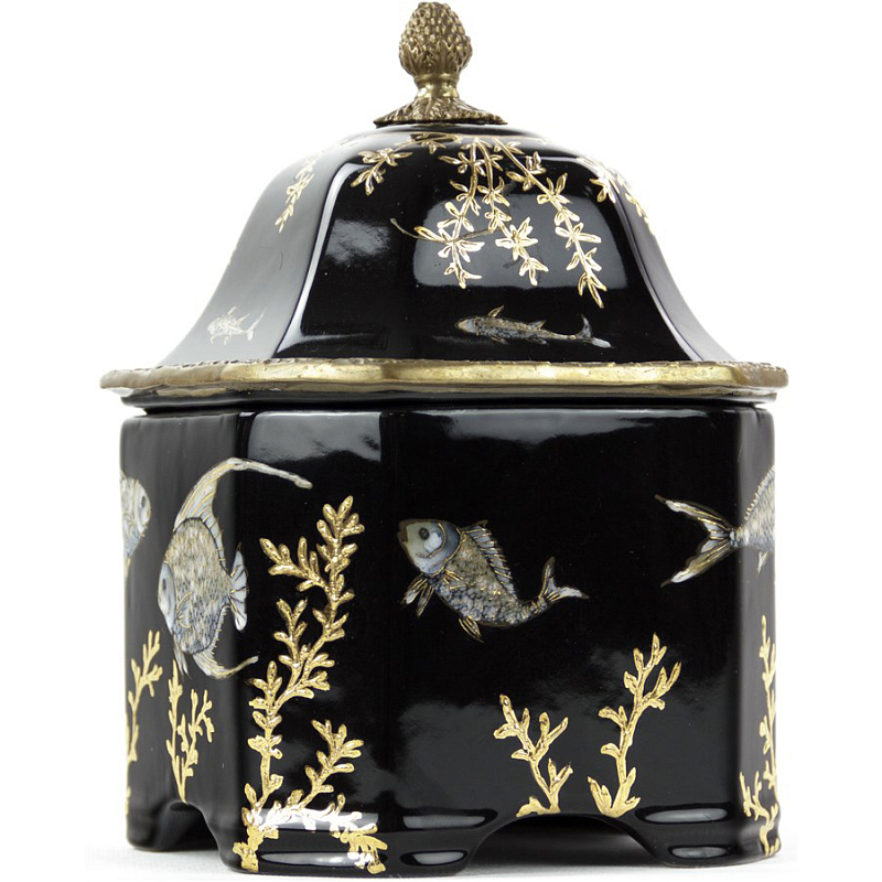 Шкатулка Box Fish Chinoiserie Черный Бронза Золотой Шкатулка Box Fish Chinoiserie Черный Бронза Золотой в Грозном | Loft Concept