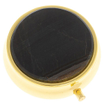 Таблетница карманная круглая с 3-мя отделениями с зеркалом и накладкой из натурального камня Соколиный глаз Gold Stone Pillboxes варинант исполнения - 1 | Loft Concept в Грозном