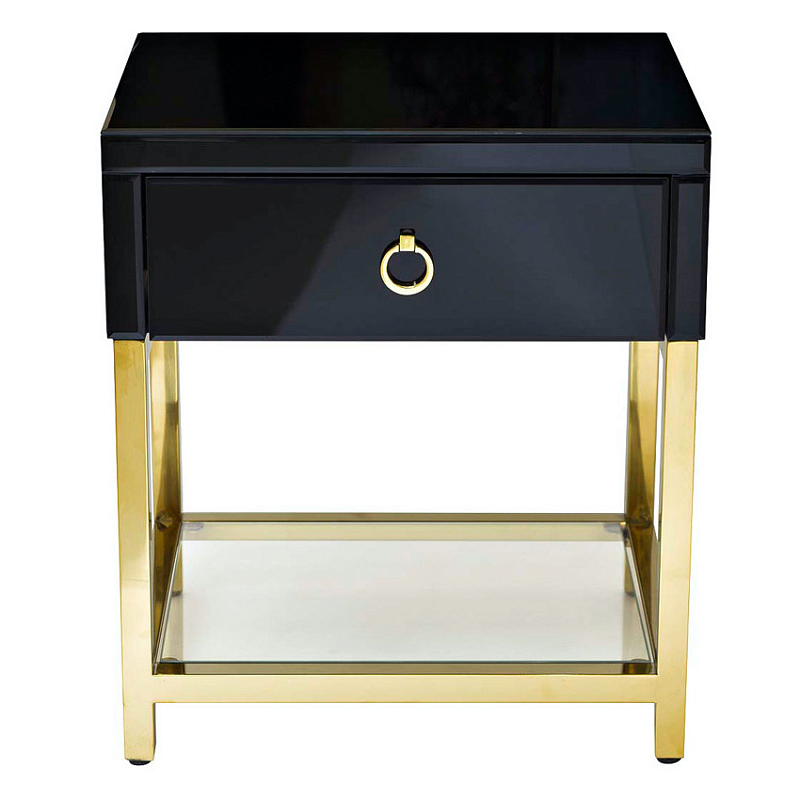 Тумба Black Gold Nightstand Глянцевый черный Глянцевое золото Прозрачный в Грозном | Loft Concept 