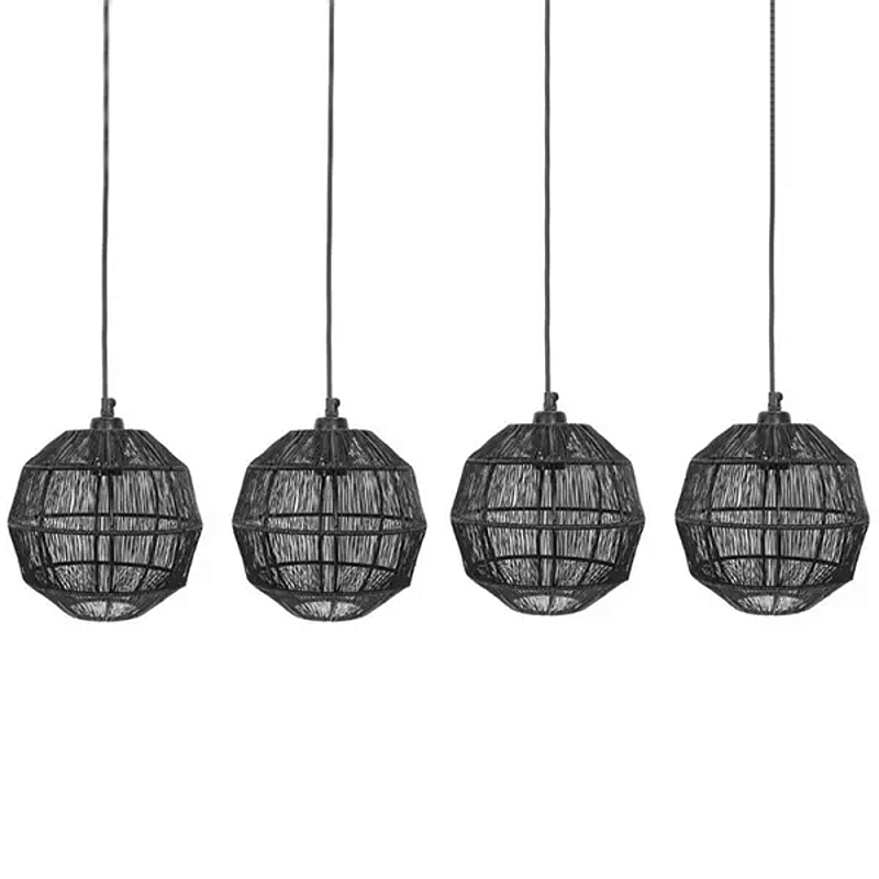 Подвесной светильник с 5-ю плетеными металлическими абажурами Wicker Iron Lamp Черный Подвесной светильник с 5-ю плетеными металлическими абажурами Wicker Iron Lamp Черный в Грозном | Loft Concept