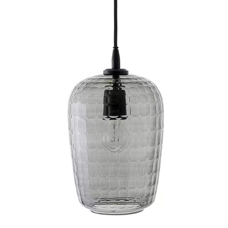 Подвесной светильник с рельефным узором на стеклянном плафоне Lamp with Frozen Glass Effect Серый Черный Подвесной светильник с рельефным узором на стеклянном плафоне Lamp with Frozen Glass Effect Серый Черный в Грозном | Loft Concept