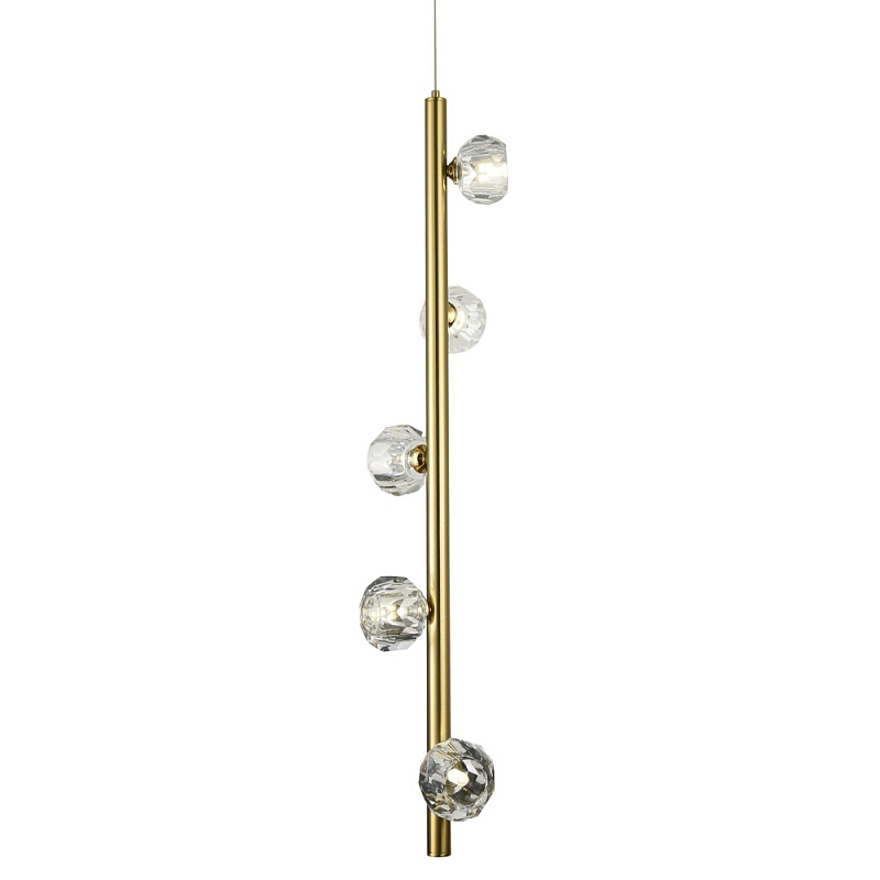 Подвесной светильник c 5-ю хрустальными плафонами Metal Tube Crystal Brass Hanging Lamp Прозрачный Латунь Подвесной светильник c 5-ю хрустальными плафонами Metal Tube Crystal Brass Hanging Lamp Прозрачный Латунь в Грозном | Loft Concept