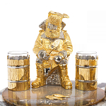 Икорница со стопками с декором "Рыбак с санями" с гравировкой на подставке из натуральных камней Агат Мрамор Decorative Cavair Dishes варинант исполнения - 3 | Loft Concept в Грозном