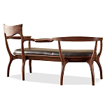 Кушетка с деревянным каркасом и сиденьем из коричневой натуральной кожи Moon Walnut Furniture варинант исполнения - 8 | Loft Concept в Грозном