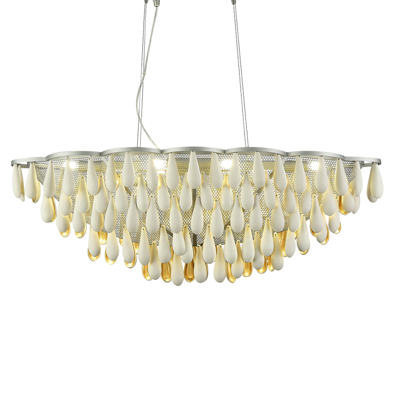 Люстра с подвесками в форме капель на серебристом каркасе Raindrop Белый Золотой Серебряный в Грозном | Loft Concept 