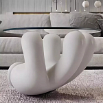 Дизайнерский журнальный стол с круглой прозрачной столешницей на белом фигурном основании Luqak варинант исполнения - 1 | Loft Concept в Грозном