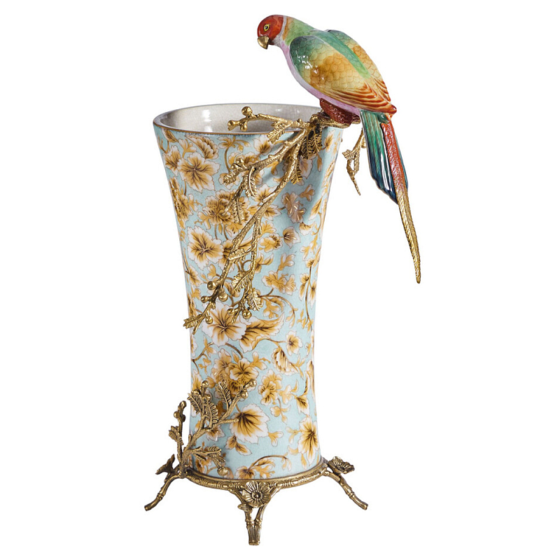 Ваза фарфоровая с птицей на бронзовой ветке Garden of Eden Бронза Мульти в Грозном | Loft Concept 