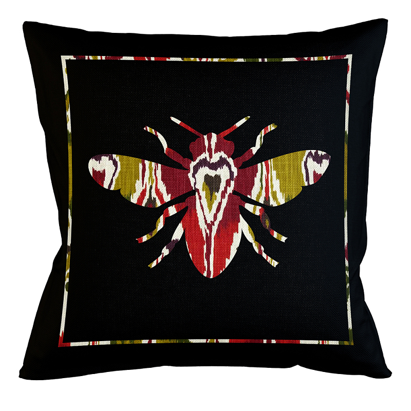 Подушка декоративная пчела цветной узор Ikat Pattern Мульти Бежевый Черный Подушка декоративная пчела цветной узор Ikat Pattern Мульти Бежевый Черный в Грозном | Loft Concept