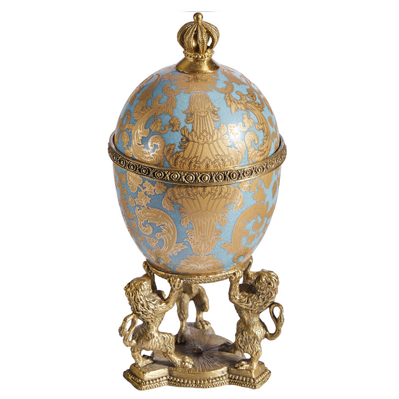 Шкатулка на величественных львах из фарфора с бронзовыми элементами Eden Garden Голубой Бронза в Грозном | Loft Concept 