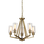 Люстра цвета латунь с 5-ю цилиндрическими плафонами из прозрачного пузырчатого стекла Kichler варинант исполнения - 1 | Loft Concept в Грозном