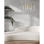 Люстра золотого цвета с декоративными ветками и длинными прозрачными стеклянными подвесами в форме сосулек Droplet Chandelier варинант исполнения - 12 | Loft Concept в Грозном