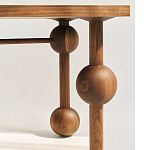 Обеденный стол деревянный с круглыми декоративными элементами на ножках Koko варинант исполнения - 1 | Loft Concept в Грозном