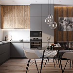 Серый матовый кухонный гарнитур с фасадом под дерево Vincens Kitchen Set варинант исполнения - 1 | Loft Concept в Грозном