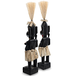 Комплект из 2-х деревянных статуэток Asmat Straw Headdress Statuettes Multicolor варинант исполнения - 4 | Loft Concept в Грозном