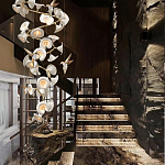 Люстра каскадная из белых цветов каллы и птичек Refined Taste of Light варинант исполнения - 3 | Loft Concept в Грозном