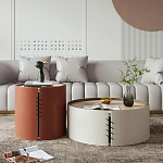 Круглый приставной стол Baxter Leather Side Table варинант исполнения - 4 | Loft Concept в Грозном