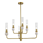 Люстра с 6-ю плафонами в форме стеклянных трубок и мраморных декоративных элементов Montreal варинант исполнения - 1 | Loft Concept в Грозном