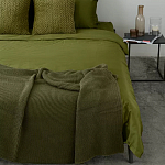 Плед из хлопка жемчужной вязки оливкового цвета Waffle Comfort варинант исполнения - 5 | Loft Concept в Грозном