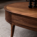 Кофейный стол овальный из дерева с 2-мя ящиками Coffee Walnut Table варинант исполнения - 5 | Loft Concept в Грозном