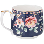 Кружка фарфоровая синяя с цветочным принтом 470 мл Flower Porcelain Collection варинант исполнения - 1 | Loft Concept в Грозном