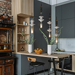 Подвесной светильник с белыми стеклянными элементами и бронзовыми вставками Высота 90 см Gabriel Scott Luna варинант исполнения - 8 | Loft Concept в Грозном