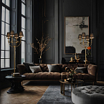 Торшер с металлическим основанием бронзового цвета с черными конусовидными абажурами Dignity варинант исполнения - 5 | Loft Concept в Грозном