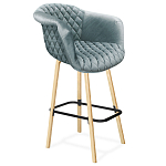 Барный стул со спинкой и мягкой обивкой с ромбами на 4-х деревянных ножках Голубой Велюр Ava Charm варинант исполнения - 1 | Loft Concept в Грозном