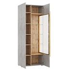 Шкаф-витрина с фасадом цвета серый бетон и стеклянными дверками Grace of Furniture варинант исполнения - 3 | Loft Concept в Грозном