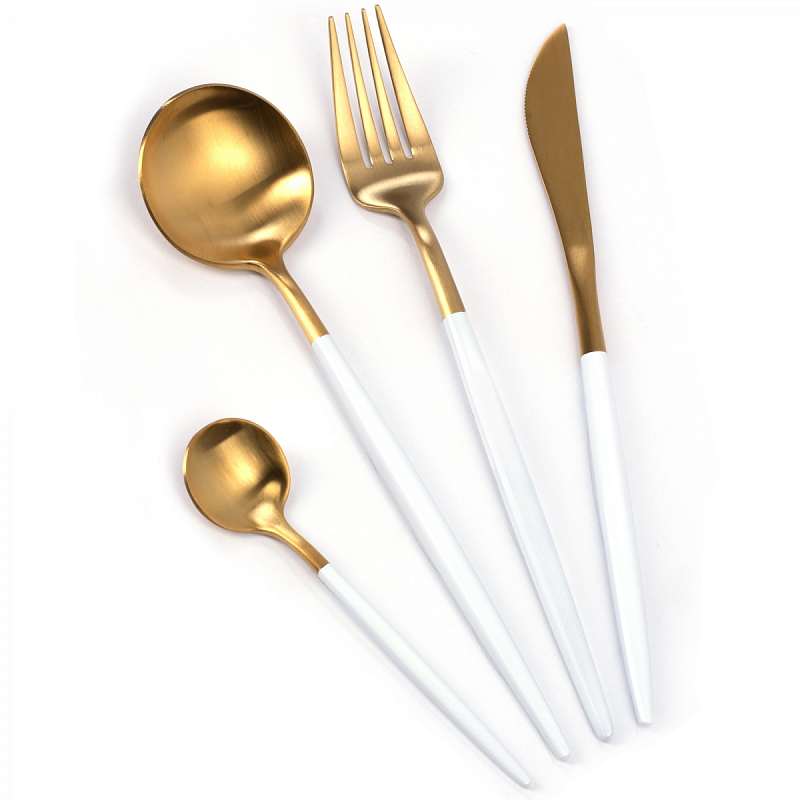 Столовые приборы Gold and White Золотой Белый Столовые приборы Gold and White Золотой Белый в Грозном | Loft Concept