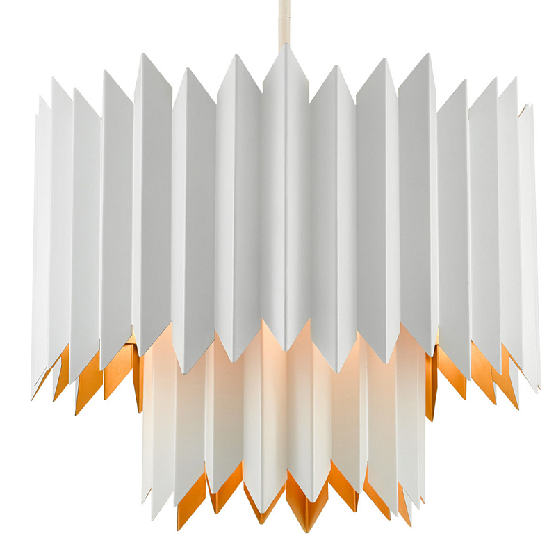 Люстра белая с гофрированным двойным абажуром Corrugated Double Lampshade Золотой Белый Люстра белая с гофрированным двойным абажуром Corrugated Double Lampshade Золотой Белый в Грозном | Loft Concept