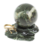 Шар с декором в виде бронзовой ящерицы на подставке из натурального камня Змеевик Natural Stone Spheres 4.5 см варинант исполнения - 1 | Loft Concept в Грозном
