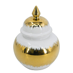 Ваза белая с крышкой и золотистыми фрагментами 24 см Chinoiserie Ceramics варинант исполнения - 1 | Loft Concept в Грозном