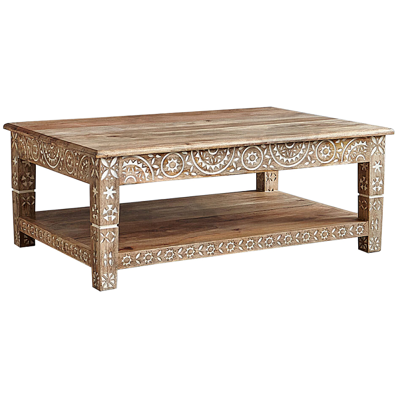Журнальный стол из массива манго с резьбой Agota Coffee Table Древесина Белый Журнальный стол из массива манго с резьбой Agota Coffee Table Древесина Белый в Грозном | Loft Concept