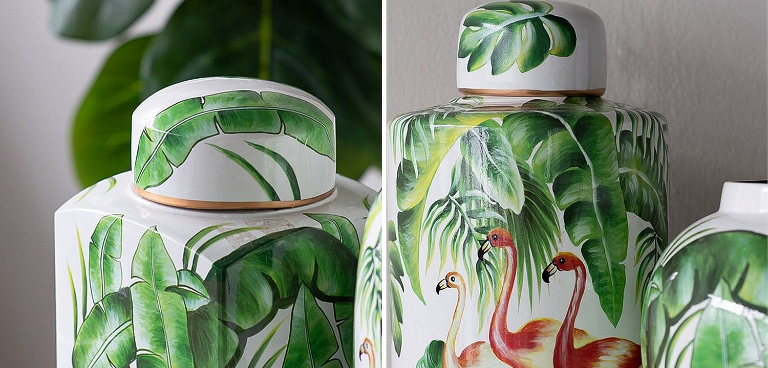 Ваза с крышкой Three Flamingos Green White Vase Ваза с крышкой Three Flamingos Green White Vase - Loft-Concept в Грозном